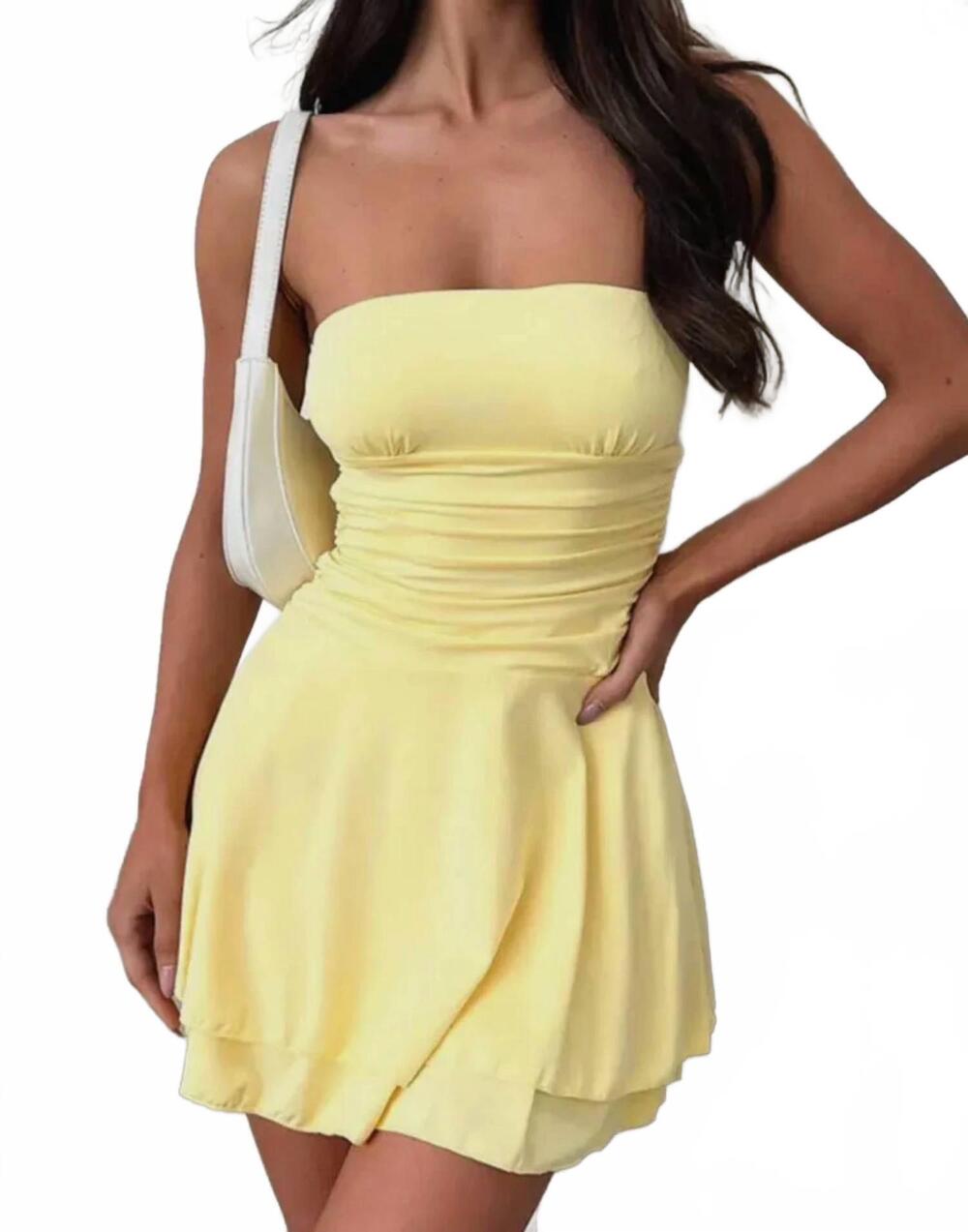 NEW THAT'S SO FETCH bandeau strapless mini dress in yellow